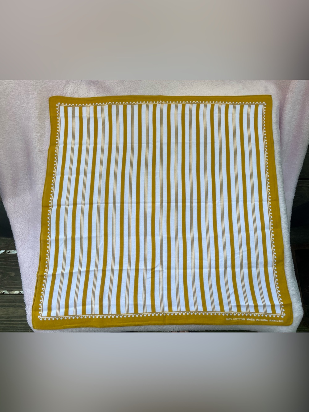 Vintage 100% Cotton RN#52469 Yellow Gold and White Striped Bandana